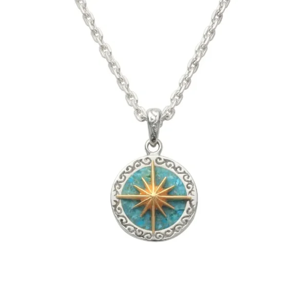 Turquoise Sun Symbol and Arabesque 24K Gold Plated Pendant