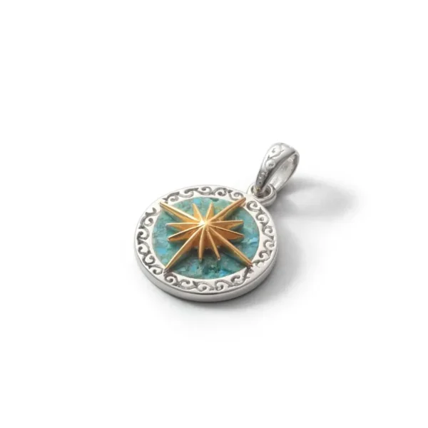 Turquoise Sun Symbol and Arabesque 24K Gold Plated Pendant - Image 3