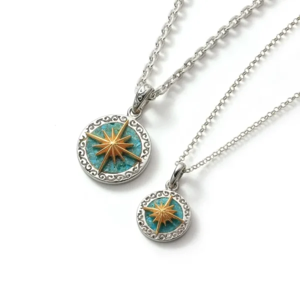 Turquoise Sun Symbol and Arabesque 24K Gold Plated Pendant - Image 4