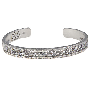 Rhodium Plated Arabesque and Sun Symbol Openwork Bangle