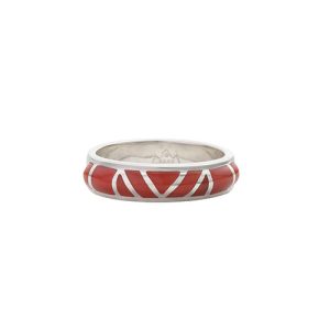 SAAD Premium Red Coral Channel Inlay Ring