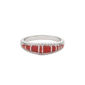 SAAD Premium Red Coral Channel Inlay Ring