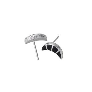 SAAD Premium Onyx Channel Inlay Crescent Stud Earrings