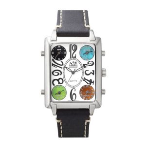 Quintuple Gemstones World Time Square Quartz 39mm Watch