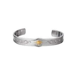 Sun Symbol and Arabesque 18k Gold Plated Bangle