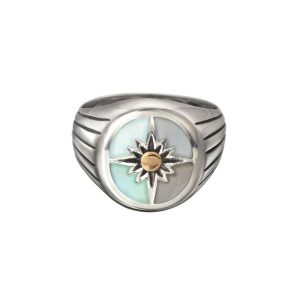 SAAD Premium Shell and 18K Gold Round Signet Ring