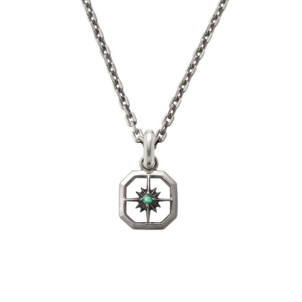 May Birthstone Emerald Sun Symbol Square Pendant