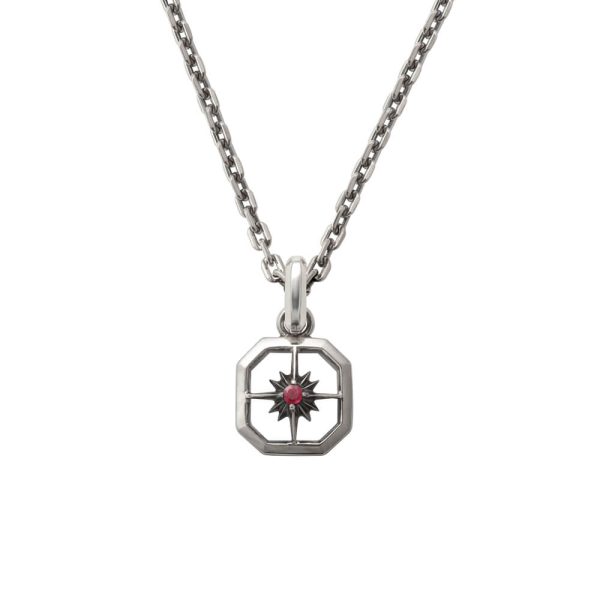 July Birthstone Ruby Sun Symbol Square Pendant