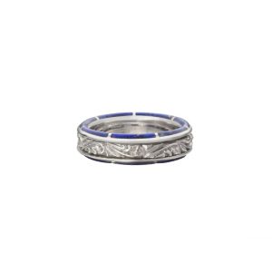 SAAD แหวนฝังด้านข้างแบบพรีเมียม Lapis Lazuli Arabesque Spinner ขนาดเพรียวบาง