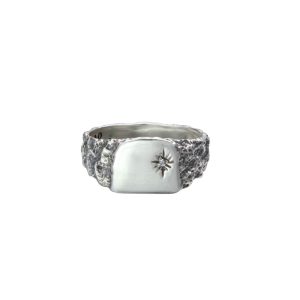 Zirconia Sun Symbol Sand Cast Signet Ring