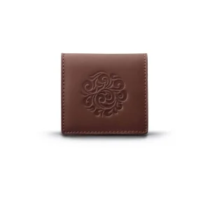 Genuine Leather Coin Case Arabesque Embossed Brown Saddle Leather