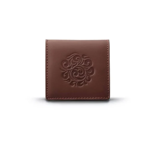 Genuine Leather Coin Case Arabesque Embossed Brown Saddle Leather