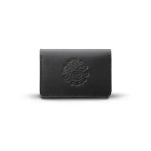 Genuine Leather Card Case Arabesque Embossed Black Saddle Leather