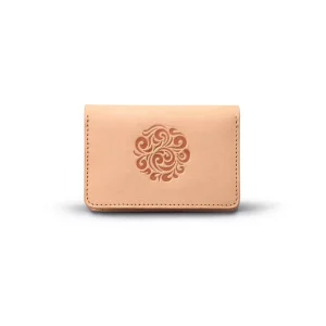 Genuine Leather Card Case Arabesque Embossed Natural Saddle Leather