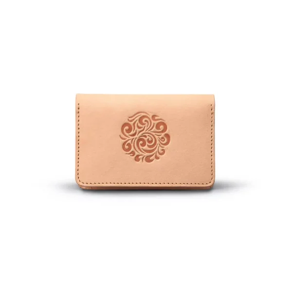 Genuine Leather Card Case Arabesque Embossed Natural Saddle Leather