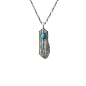 Feather Turquoise Left Facing Pendant, Small