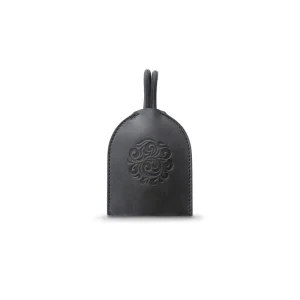 Genuine Leather Key Case Arabesque Embossed Black Saddle Leather