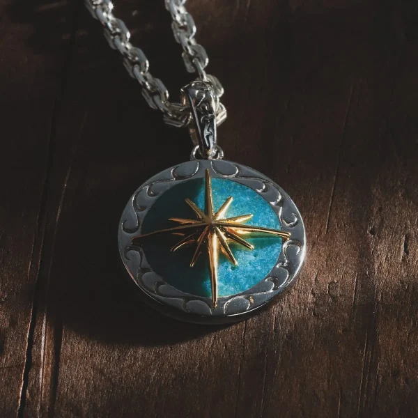 Turquoise Sun Symbol and Arabesque 24K Gold Plated Pendant - Image 4