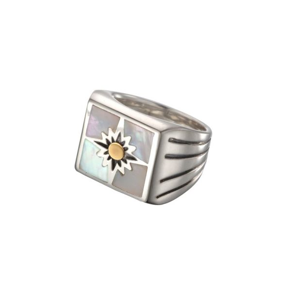 SAAD Premium Shell 18K Gold Channel Inlay  Square Signet Ring - Image 2