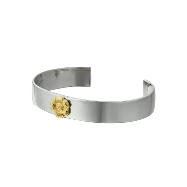 Yellow Poppy Flower 24K Gold Plated Flat Bangle - Image 2