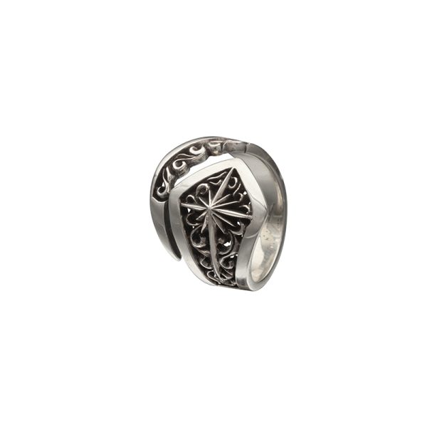Rhodium Plated Sun Symbol and Arabesque Openwork Curled Ring - รูปภาพ 2