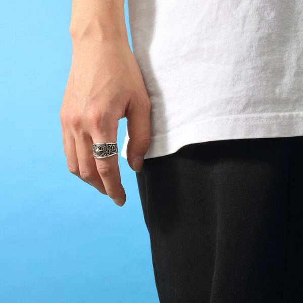 Sun Symbol and Arabesque Openwork Ring - Image 4