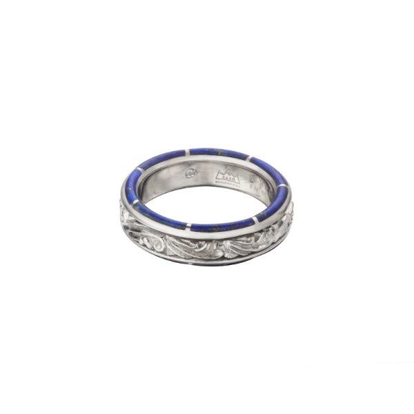 SAAD Premium Lapis Lazuli Arabesque Spinner Side Inlay Ring, Slim - Image 3