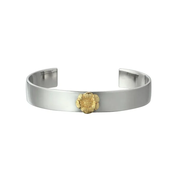 Yellow Poppy Flower 24K Gold Plated Flat Bangle