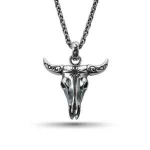 Buffalo Skull Sun Symbol and Arabesque Pendant