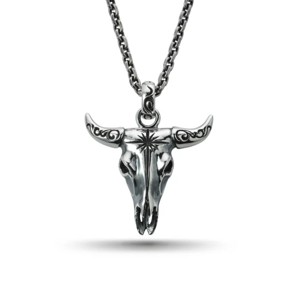 Buffalo Skull Sun Symbol and Arabesque Pendant