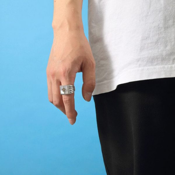 SAAD Premium Shell 18K Gold Channel Inlay  Square Signet Ring - Image 4