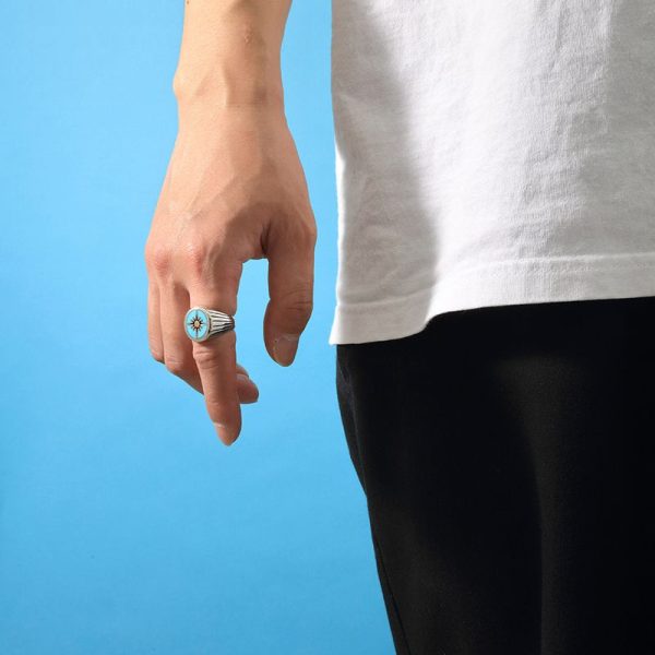 SAAD Premium Turquoise and 18K Gold Round Signet Ring - รูปภาพ 4