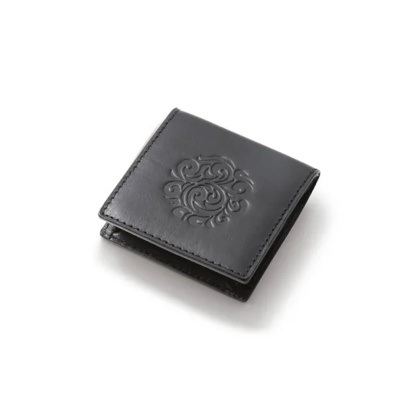 Genuine Leather Coin Case Arabesque Embossed Black Saddle Leather - รูปภาพ 2