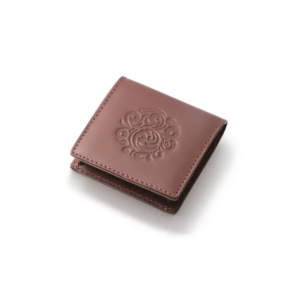 Genuine Leather Coin Case Arabesque Embossed Brown Saddle Leather - Image 2