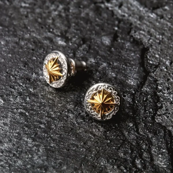 Sun Symbol and Arabesque 24K Gold Plated Stud Earrings - รูปภาพ 5