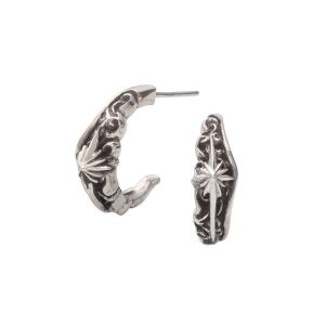Sun Symbol and Smoky Arabesque Half-moon Shaped Stud Earrings