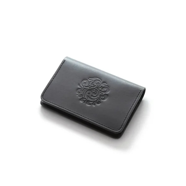 Genuine Leather Card Case Arabesque Embossed Black Saddle Leather - รูปภาพ 3
