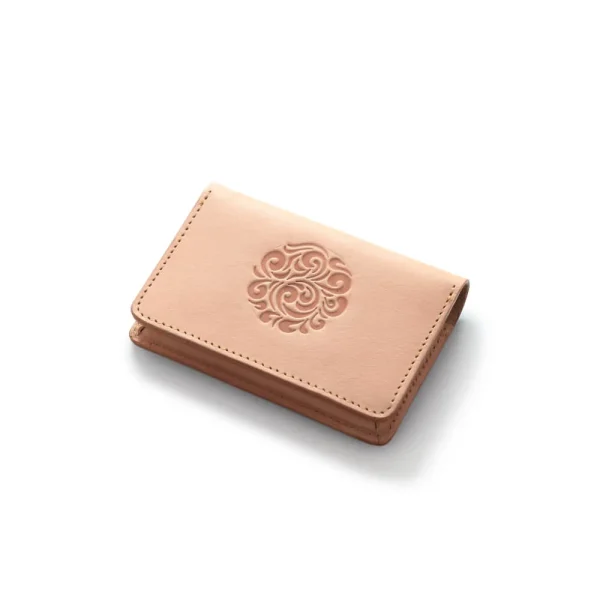 Genuine Leather Card Case Arabesque Embossed Natural Saddle Leather - รูปภาพ 6