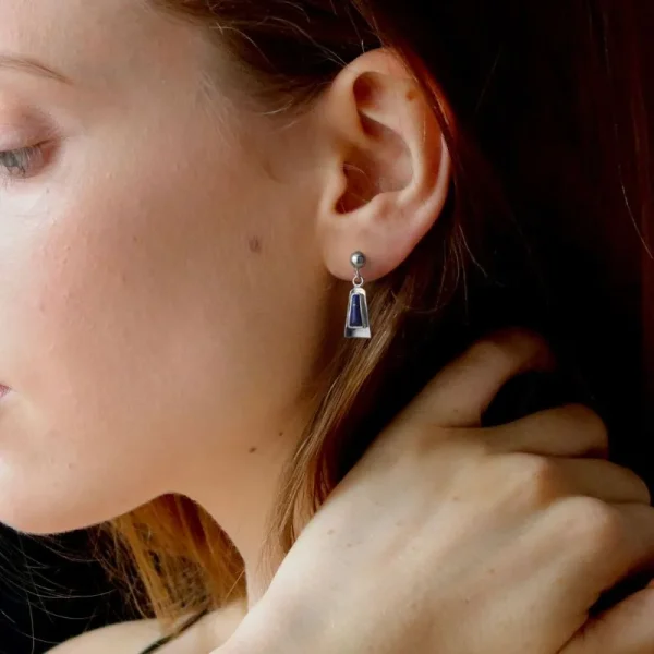 Lapis Lazuli Elongated Trapezoid Stud Earrings - รูปภาพ 4