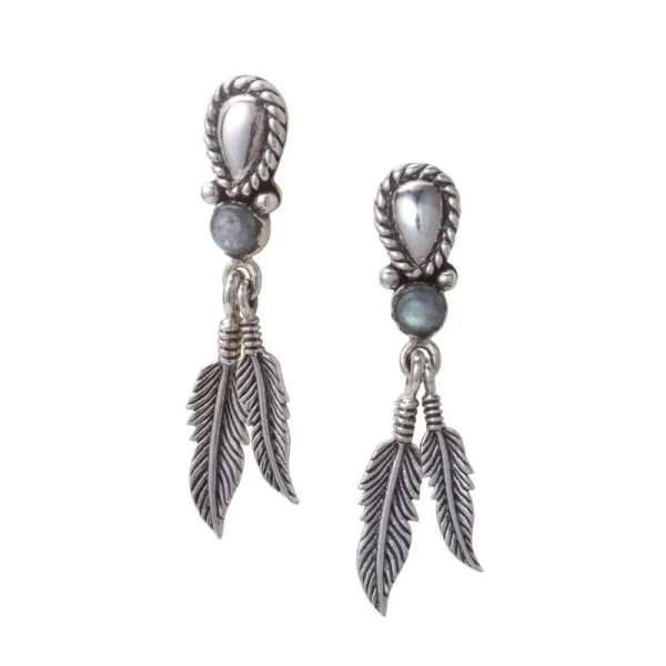 Feather Labradorite Wirework Stud Earrings