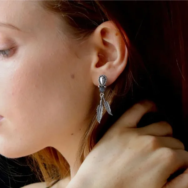 Feather Labradorite Wirework Stud Earrings - Image 4