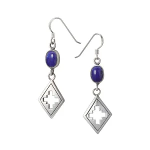 Lapis Lazuli Cross Lozenge Drop Hook Earrings