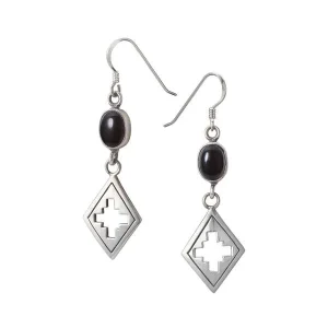 Onyx Cross Lozenge Drop Hook Earrings