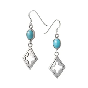 Turquoise Cross Lozenge Drop Hook Earrings