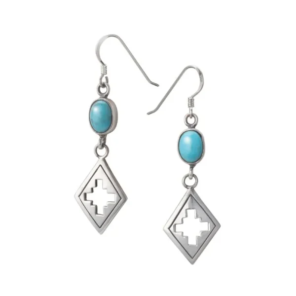 Turquoise Cross Lozenge Drop Hook Earrings