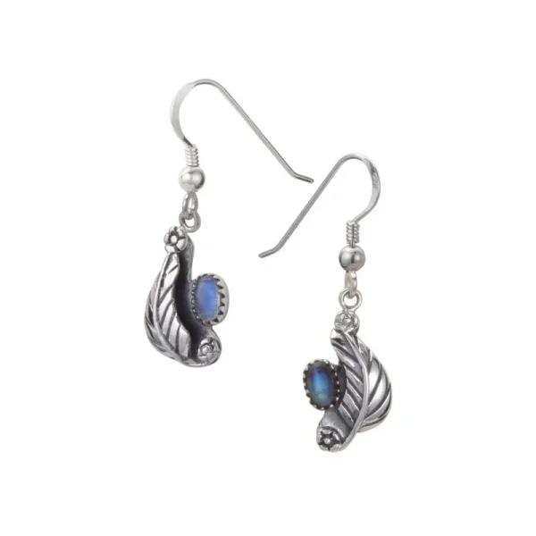 Rainbow Moonstone Teardrop Leaf Hook Earrings