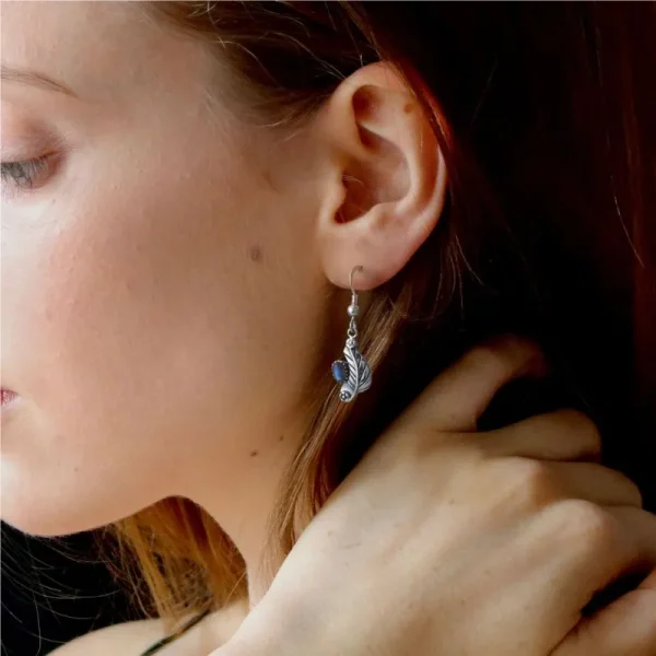 Rainbow Moonstone Teardrop Leaf Hook Earrings - รูปภาพ 4