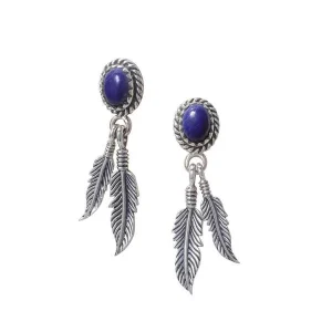 Feather Lapis Lazuli Stud Earrings