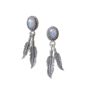 Feather Rainbow Moonstone Stud Earrings