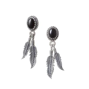 Feather Onyx Stud Earrings